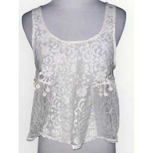Hollister Ivory Lace Flowy Low Back Crop Tank Babydoll Dainty Tank S